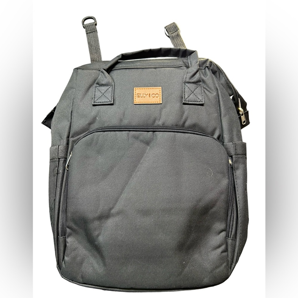 ELLY & CO. Black diaper bag backpack outside zip pocket for bottles NWOT